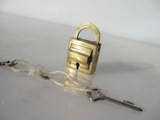Small Vintage Brass Padlock Lock Key Old