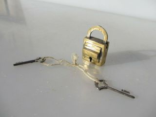Small Vintage Brass Padlock Lock Key Old 2