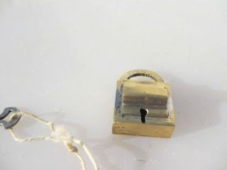 Small Vintage Brass Padlock Lock Key Old 3