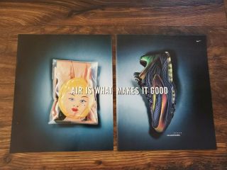 1999 Vintage 2 Pg Print Ad - Nike Air - Air Is What Makes It Good Air Tuned Max