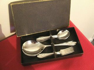 Boxed Set Of Vintage Silver Plated Dessert/fruit Spoons & Forks,  Serving Spoon.