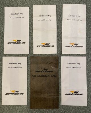 6 Vintage Rare Collectable Air Zimbabwe Airline Sick Bags
