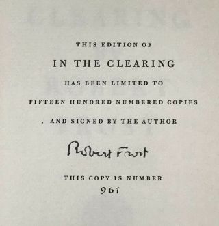Signed/limited Robert Frost In The Clearing Holt,  Rinehart And Winston 1962