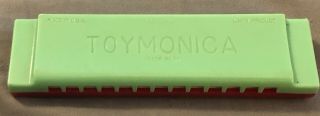 Vintage Toymonica Toy Harmonica Bakelite Celluloid Plastic Green & Red Usa Lapin