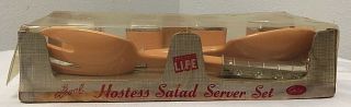 Vintage Mid Century Royal Hostess Salad Server Set Salt Pepper NIB 3
