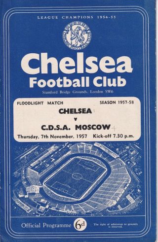 Football Programme Chelsea Cdsa Moscow 1957 Floodlight Match Vintage Friendly
