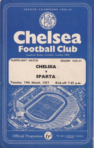 Football Programme Chelsea Sparta 1957 Floodlight Match Vintage Friendly