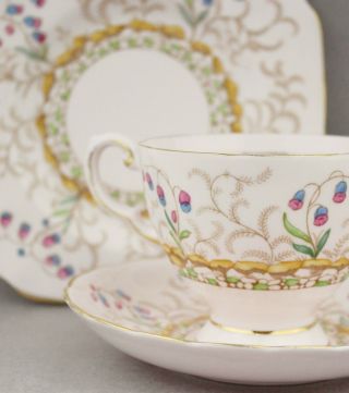 1950s Fine China Trio Tuscan 8875h Vintage Porcelain Cup Saucer Plate High Tea