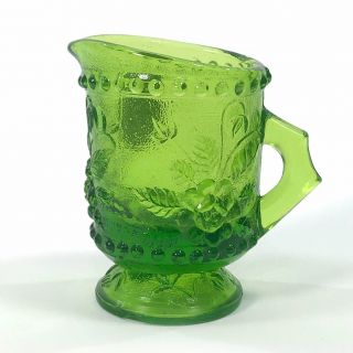 Vtg Kanawha Miniature Green Glass Mini Creamer Pitcher Label 3.  25 " X2 "
