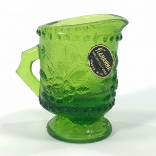 VTG Kanawha Miniature Green Glass Mini Creamer Pitcher Label 3.  25 