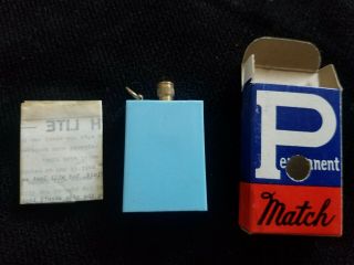Vintage Permanent Match Lighter With Instructions Light Blue Key Chain