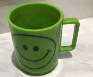 1970s Deka Green Smiley Face Plastic Cup Mug – 3.  5” Tall