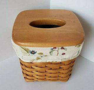 Vtg 1997 Longaberger Kleenex Tissue Basket & Lid - Floral Print Cloth Liner - Signed