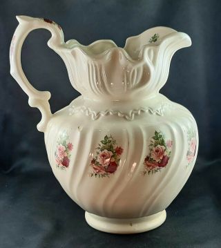 Ceramic Hand Painted Water Pitcher,  Floral Design Lovely,  Vintage Pottery Pitche