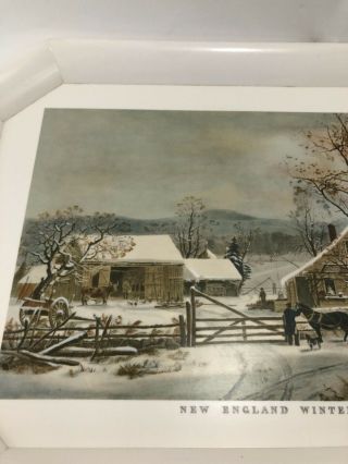 Vintage Heavy Plastic Serving Tray England Winter Scene Waverly Products 3