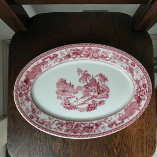 Op Co Syracuse China Red White Oval Dish Diner Retro Plate