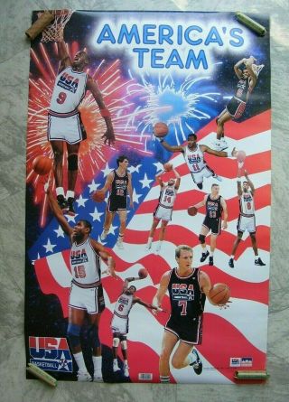 Vintage 1992 Usa Olympic Basketball Dream Team Poster Jordan Bird Magic