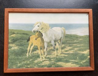 Vintage Framed H.  W.  B.  Davis Picture - Mother & Son Horses - Medici Society 11”x 8”