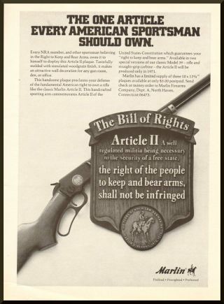 Vintage American Rifleman Ad Marlin 100th Anniv.  The Bill Of Rights Article Ii