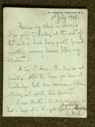 1908 Handwritten Signed Card George Bernard Shaw Nobel Prize Winner Rare,  Photo