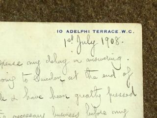 1908 Handwritten Signed Card GEORGE BERNARD SHAW Nobel Prize Winner RARE,  Photo 3