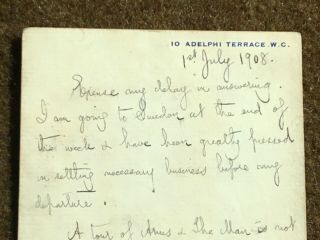 1908 Handwritten Signed Card GEORGE BERNARD SHAW Nobel Prize Winner RARE,  Photo 4