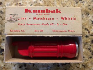 Vintage Kumbak Survival Multi Tool Compass Matchcase Whistle 4.  5 " W Box