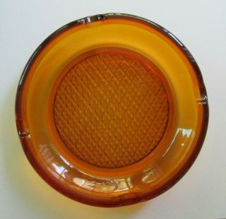 Vintage Heavy Amber Glass Ashtray 8 " Crosshatch Waffle Pattern 4 Slot Pipe Cigar