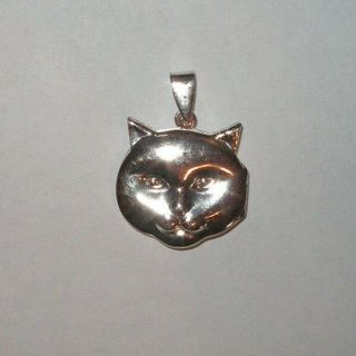 Vintage Repousse Cat Face Sterling Silver Locket Pendant