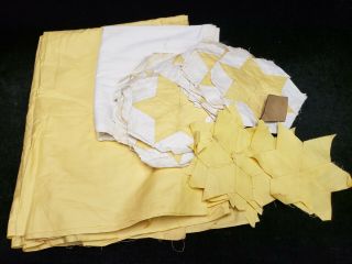 Vintage Antique Quilt Top Block Cotton Star Yellow White W Fabric Hand Piece Kit