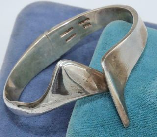 Wow Vtg Heavy 55g Taxco Mexico 925 Silver Hinged Modernist Bypass Bracelet J6