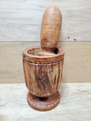 Vintage Wooden Mortar And Pestle Grinder Pill Crusher 4.  5 " Tall Pestle