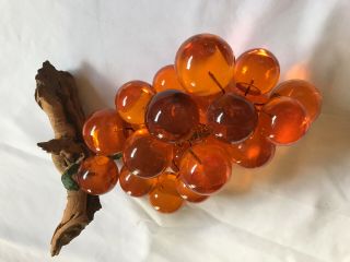 Vintage 1960s Orange Lucite Acrylic (glass) Grapes Cluster Large 12 " W/stem