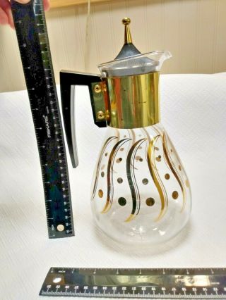 Vintage Mid - Century Modern Glass Coffee Pot Carafe Atomic Gold Trim Pyrex