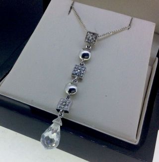Stunning Vintage Sterling Silver 925 Crystal And Cz Fancy Pendant And Necklace