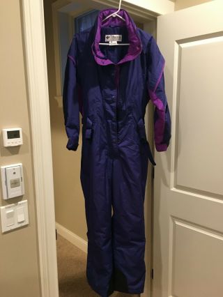 Vintage 90s Columbia Womens Purple Ski Snow Suit Snowboarding Size Medium W Hood