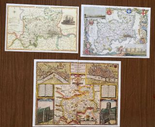 3 X Old Antique Vintage Colour Maps Middlesex,  England: 1600 