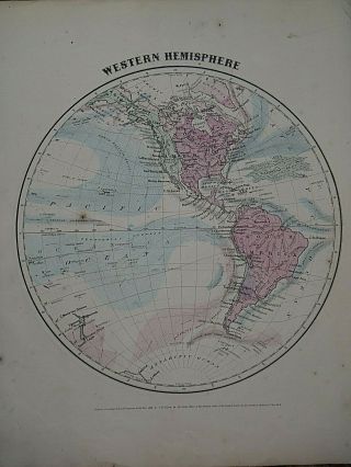 Vintage 1864 Colton Atlas Map Western Hemisphere Old Authentic S&h