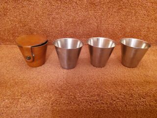 Vintage Travel Cup Set Of 3 In Leather Box