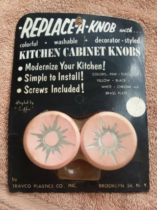 Vintage 1.  75 " Nos Mcm Pink Plastic Cabinet Door Drawer Pulls Knobs Travco Co