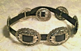 Vintage Silver Brighton Concho Leather Belt Native American Sw Style :: Small