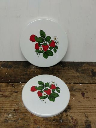 2 Enamel Stove Burner Covers Strawberries 8 " And 10 " Low Ship Replacements
