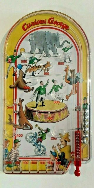 Vintage Curious George Tabletop Pinball Game Metal Base Plastic Cover