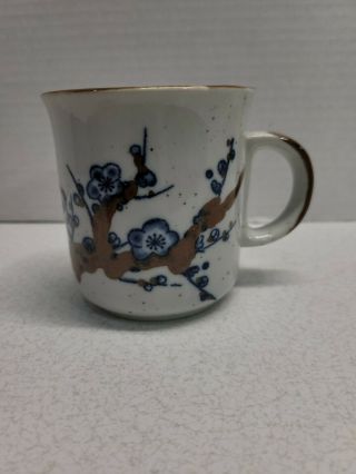 Vintage Otagiri Speckled Stoneware Coffee Mug Blue Brown Japanese Blossom Korea