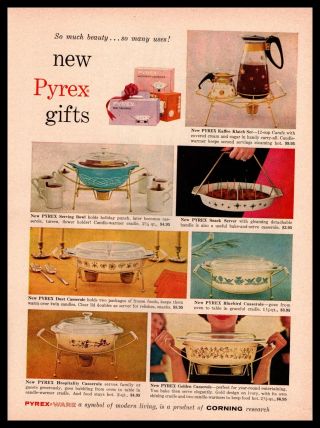 1959 Pyrex Ware Corning Christmas Gifts Bluebird Bowls & Dishes Vintage Print Ad