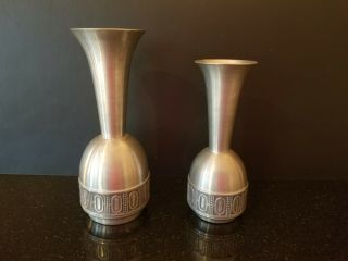 Vintage Mid Century Modern Selandia Pewter 2 Piece Vase Set.