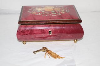 Vintage Reuge Inlaid Wood Music Jewelry Box W/key - Italy -