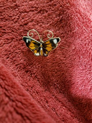 Vintage Signed David Andersen 925 Sterling Silver Enameled Butterfly Brooch Pin
