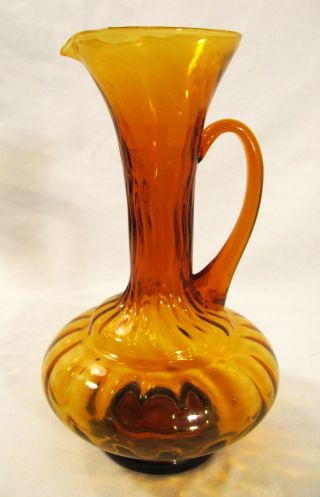 Vintage Art Glass Pitcher Decanter Genie Bottle Amber 10.  5 " Tall