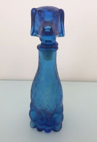 Vintage Small Blue Glass Dog Italian Genie Bottle Decanter Retro